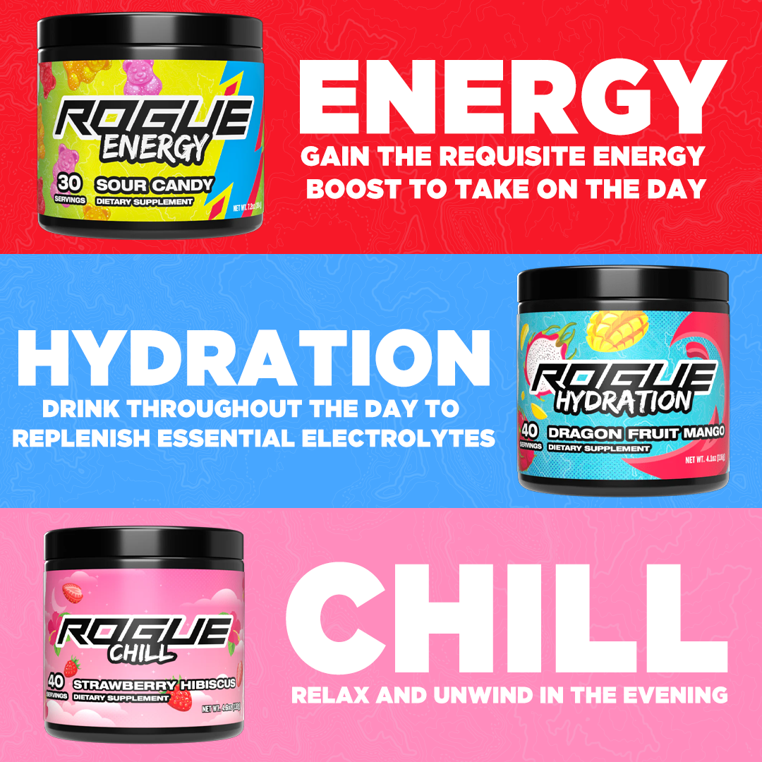 Rogue Energy, Rogue Hydration, Rogue Chill - Gaming Energy Drinks