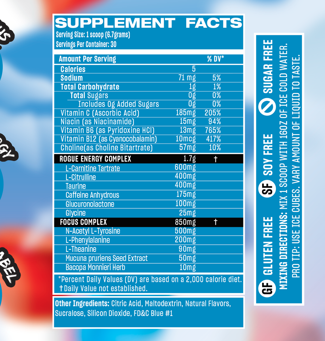 Rogue Energy Rocket Pop Supplement Facts