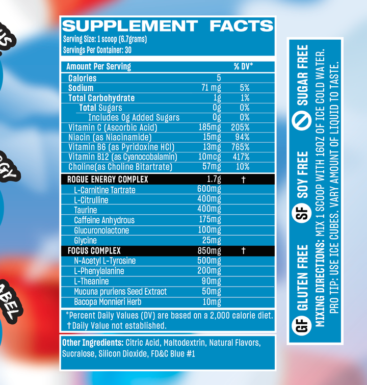 Rogue Energy Rocket Pop Supplement Facts