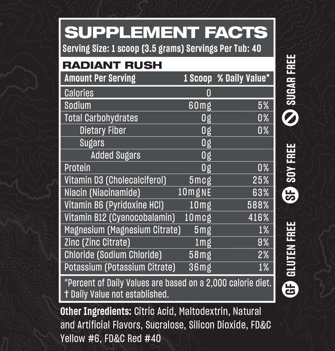 rogue hydration radiant rush gaming drink. zero sugar, great tasting, alternative to gfuel