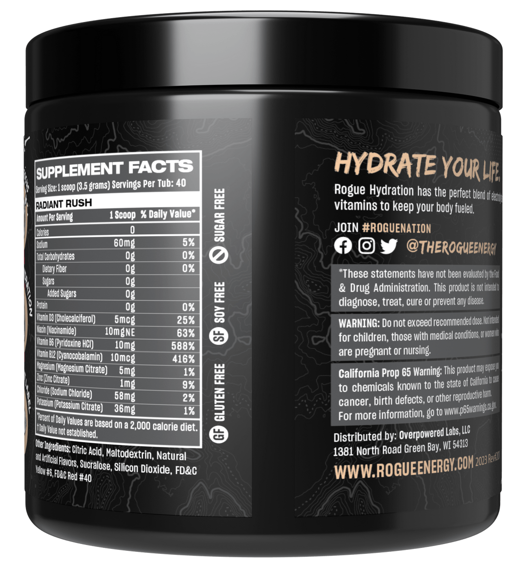 Rogue Hydration Gaming Drink Radiant Rush Tub Back