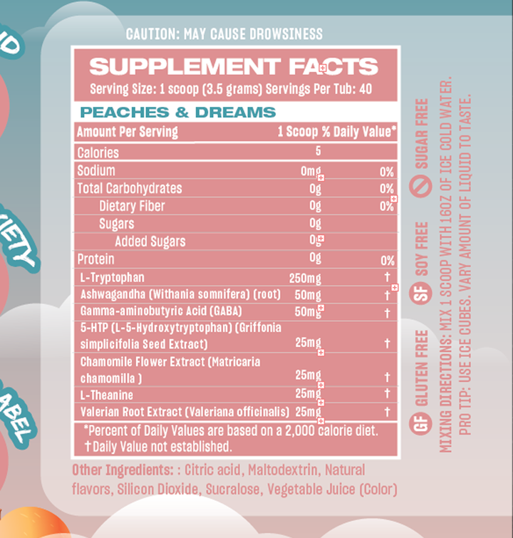 Rogue Chill Peaches &amp; Dreams Tub Nutrition Facts Supplement Facts